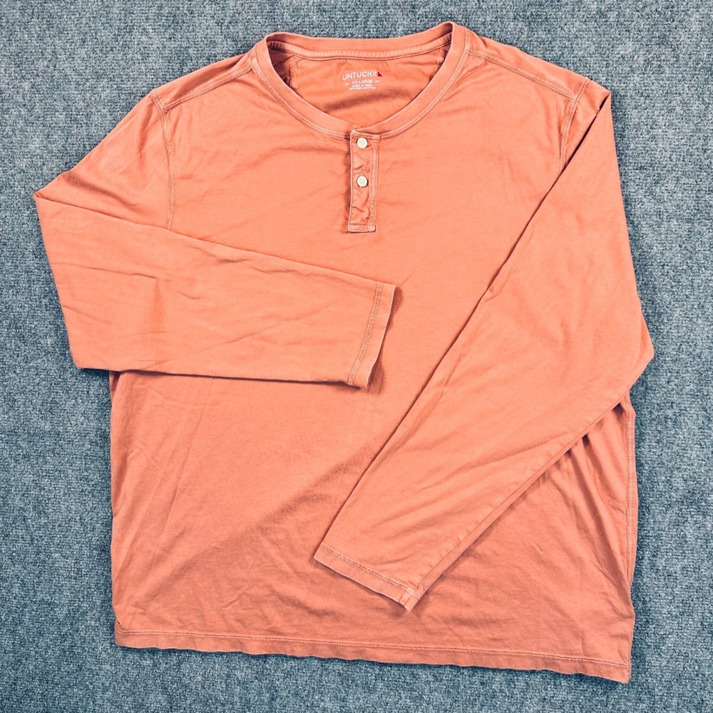 UNTUCKit Long-Sleeve Pima Cotton Zede Henley Shirt Men's 2XL Orange Stretch Big - Picture 2 of 10